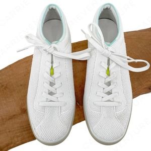 Rothy’s Lace Up Sneaker White Terry Neon Trim Comfy Coastal Neutral Shoes Size 8
